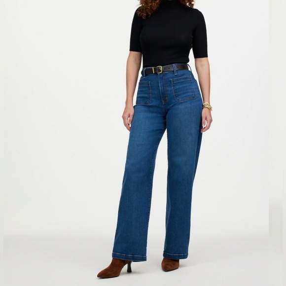 Madewell Emmett Wide-Leg Jeans High Rise Petite Size 28 Medium Wash - Picture 2 of 9